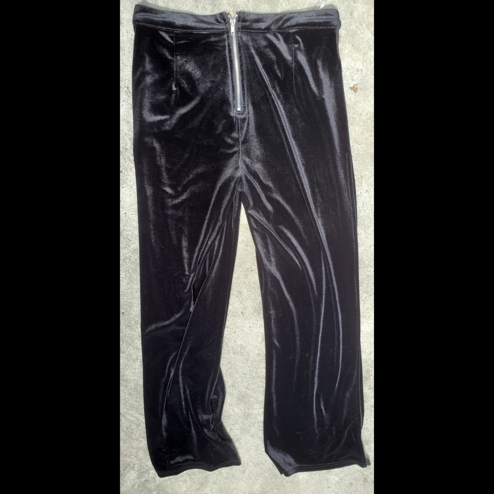 Black Velvet Whimsigoth Pants‎ with Slits Hot and Delicious Size L